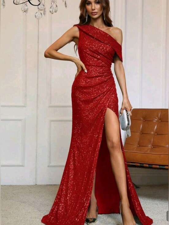 Dresses & Skirts - One-Shoulder Sequin Evening Gown Size S
